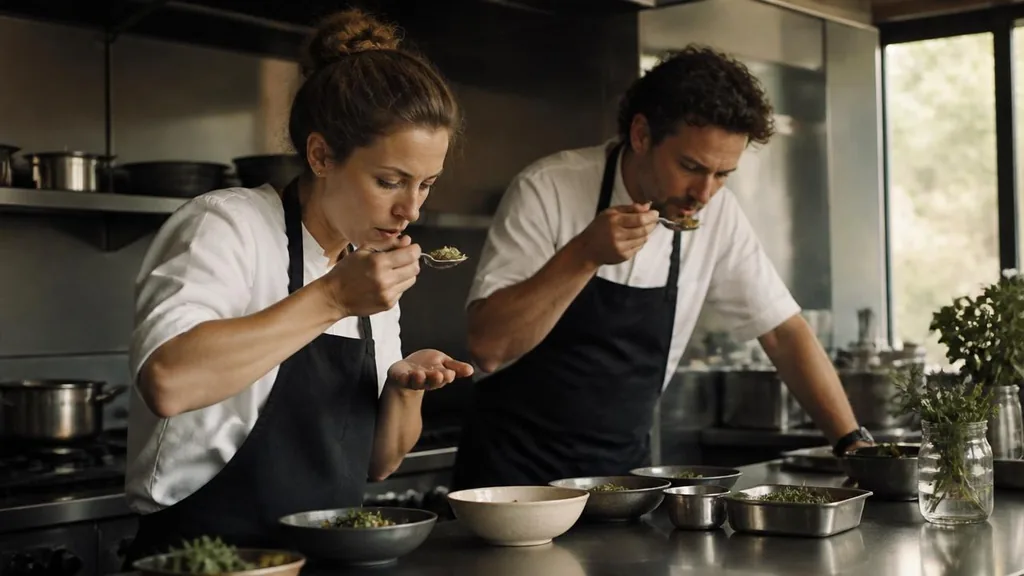 Chefs testing sustainable food technology in a premium hospitality kitchen